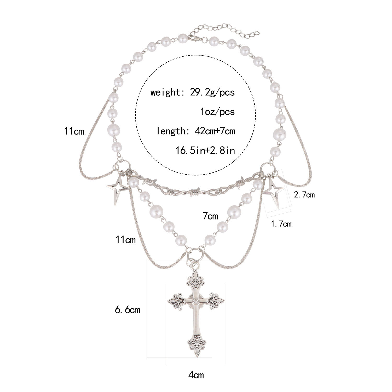 Pearl tassel cross hundred fashion necklace Europe and the United States niche design spicy girl party jewelry