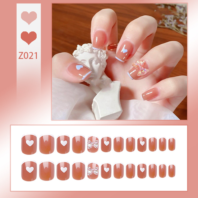 False Nails Sparkling diamond temperament, wearing armor with a high-end feel, fake nails that appear white, aurora, short wearing armor piece Adhesiv