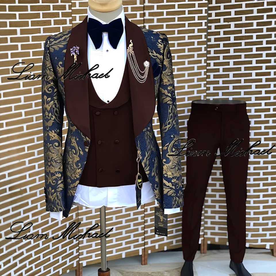 Bronzing Mens Suit Blazer Wedding Groom Tuxedo 3-piece Blue Formal Party Dress XS-5XL Elegant Mens Custom Set X250220