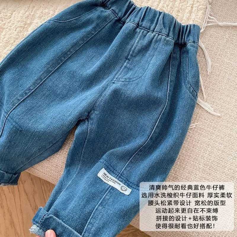 New Spring Autumn Baby Boy Denim Pants Cotton Stickers Baby Boy Jeans Loose Elastic Waist Little Boys Trousers Z250220