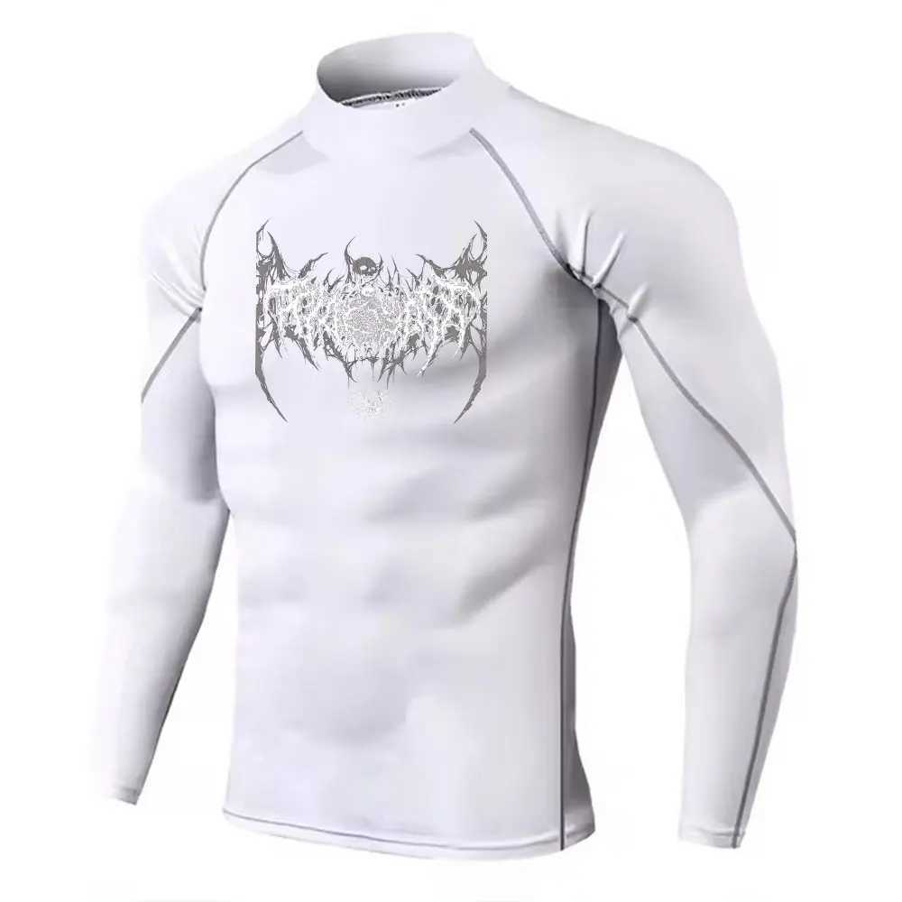 Y2K Mens Turtleneck Compression Shirt Quick Gym Fitness Dry Rash Guard Hight Neck Muscle Athletic Bodybuilding Shirts Summer W250220