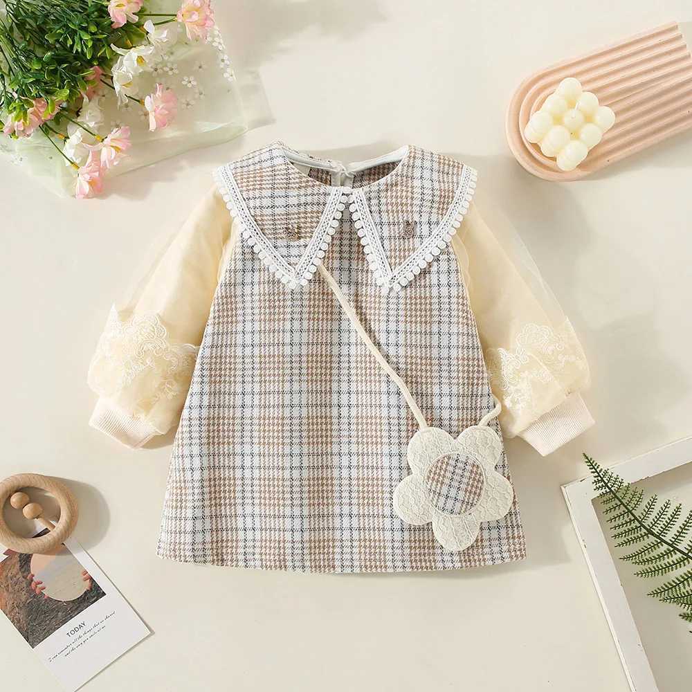Winter baby girl dress with bubble sleeves lapel solid color pattern fake two-piece+diagonal precious flower sweet princess dress X250220