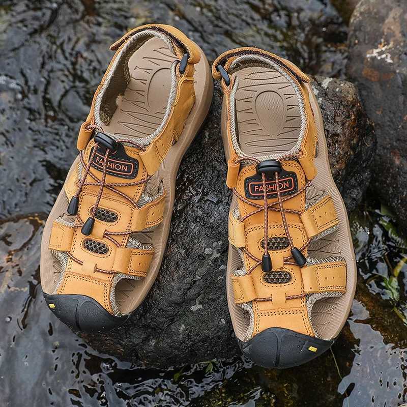 New Arrival Mens Leather Sandals Summer Classic Mens Outdoor Sandals Soft Comfortable Beach Sandals Slippers Men Shoes Large Size 38-48 T250220