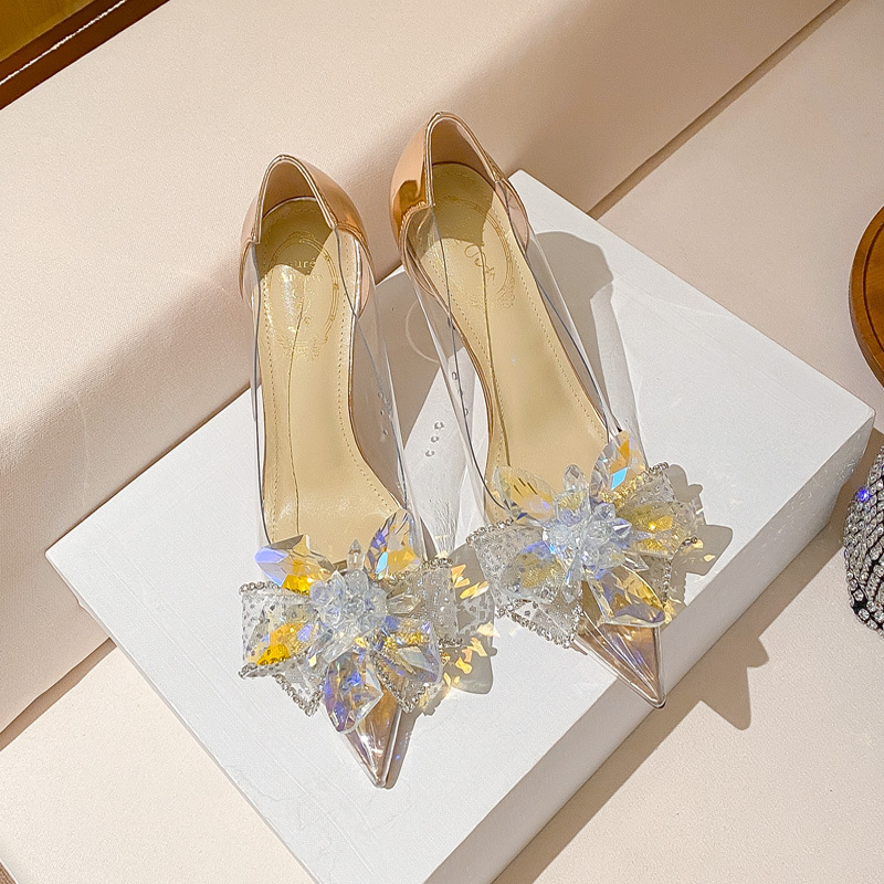 women sandals for womens slide slippers high heels stiletto heel transparency pointed tip sliver Champagne casual shoes trainers sneakers