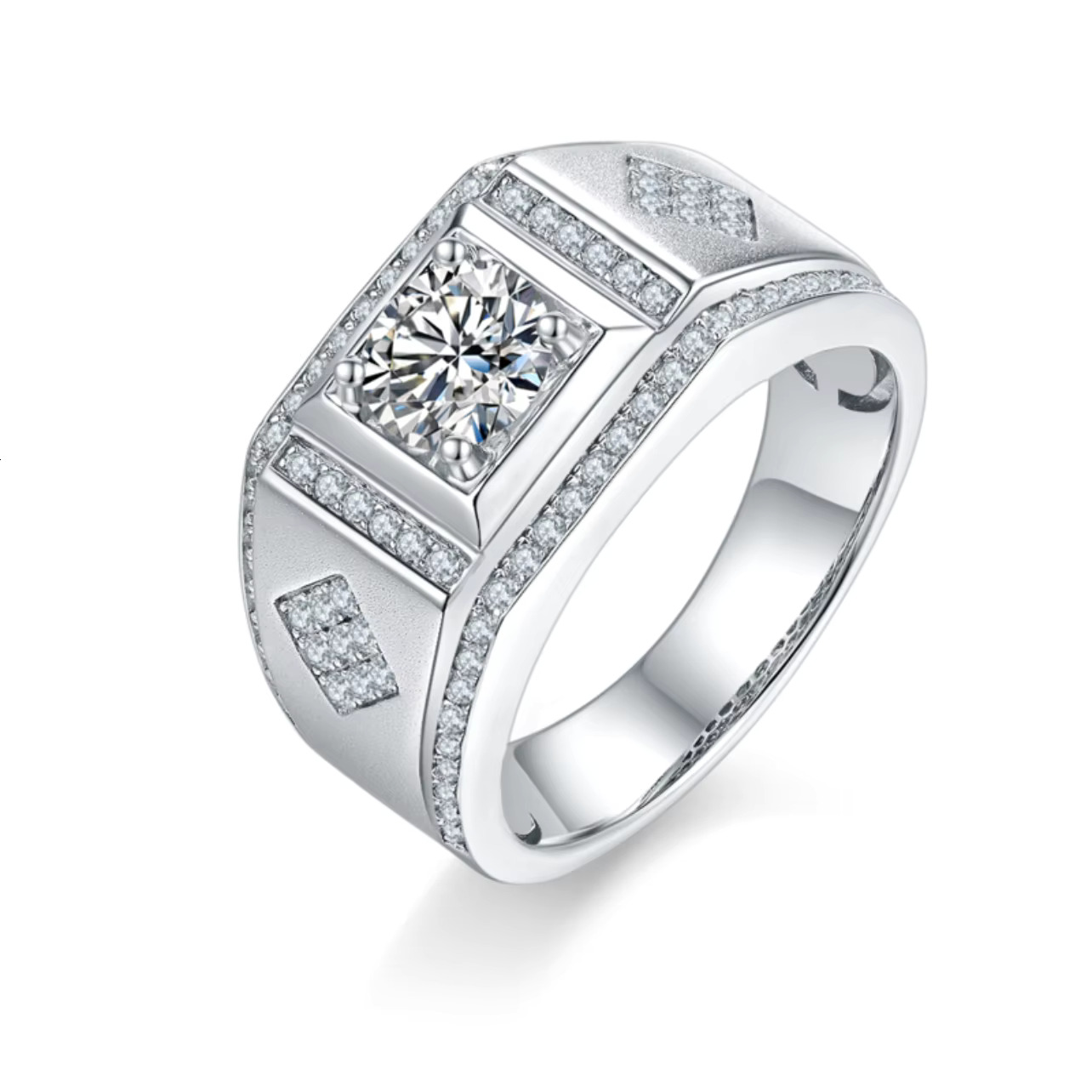 Wholesale Trendy Men Wedding Sier Mens Minimalist Hip Hop Round Cut Moissanite Dia Rings