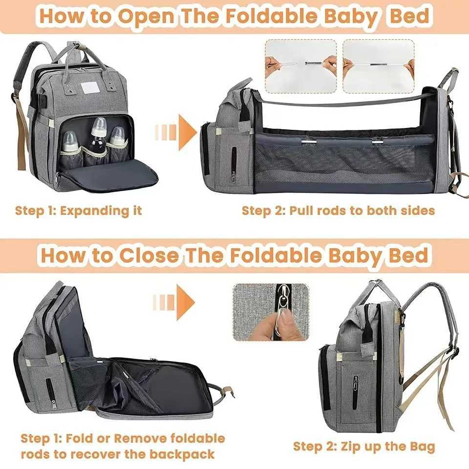 Folding mommy bag lightweight portable folding crib bed large-capacity baby backpack female mommy outting bag mummy bag X250220