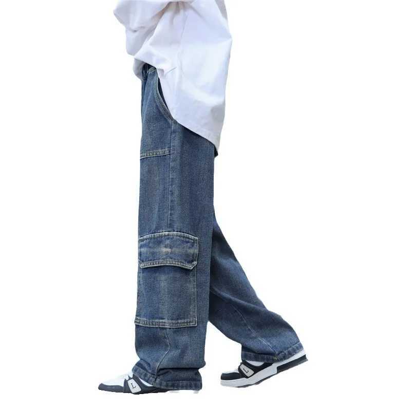 Spring Autumn Teenager Boys Jeans Pocket Casual Denim Kids Boys Wide Leg Loose Pants Childrens Boys Straight Leg Pants Z250220