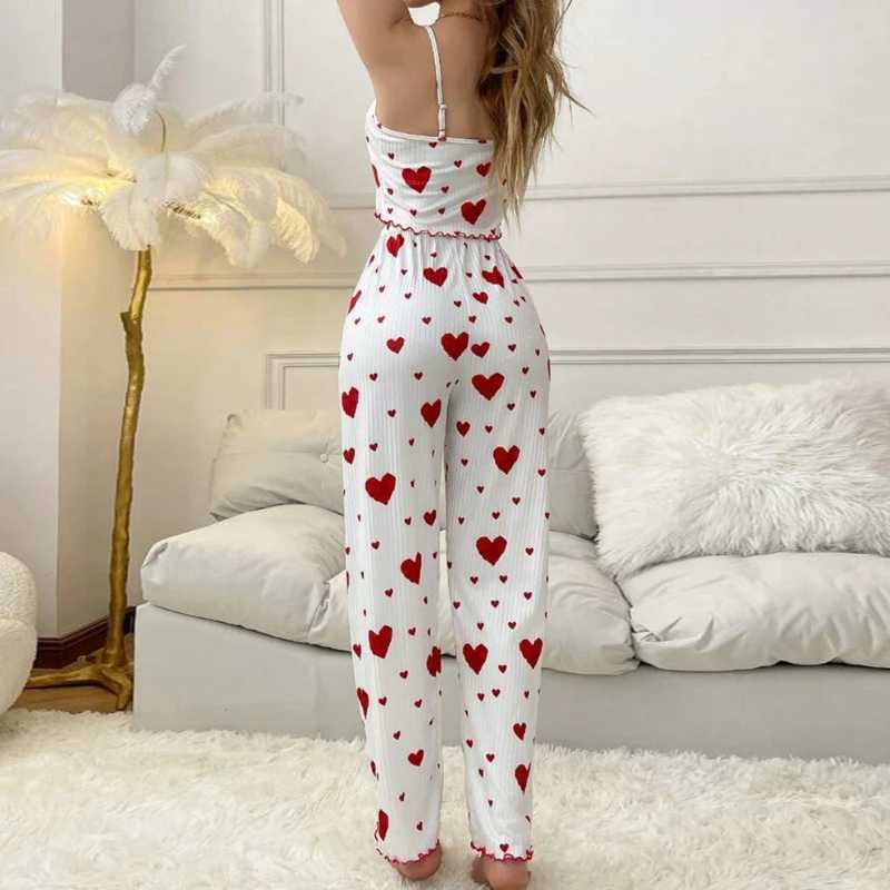 Women Pajamas Plus Size Pajamas Set 2 Piece Short Vest Trouser White Breathable Soft Casual Love Print Body Suit Pijama jerXJ250220