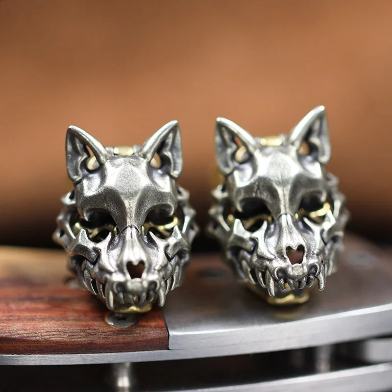 Openable Wolf Face Mask Skeleton Head Brass Knife Beads Outdoor EDC DIY Paracord Woven Lanyard Pendants Accessories Punk Charms 250213