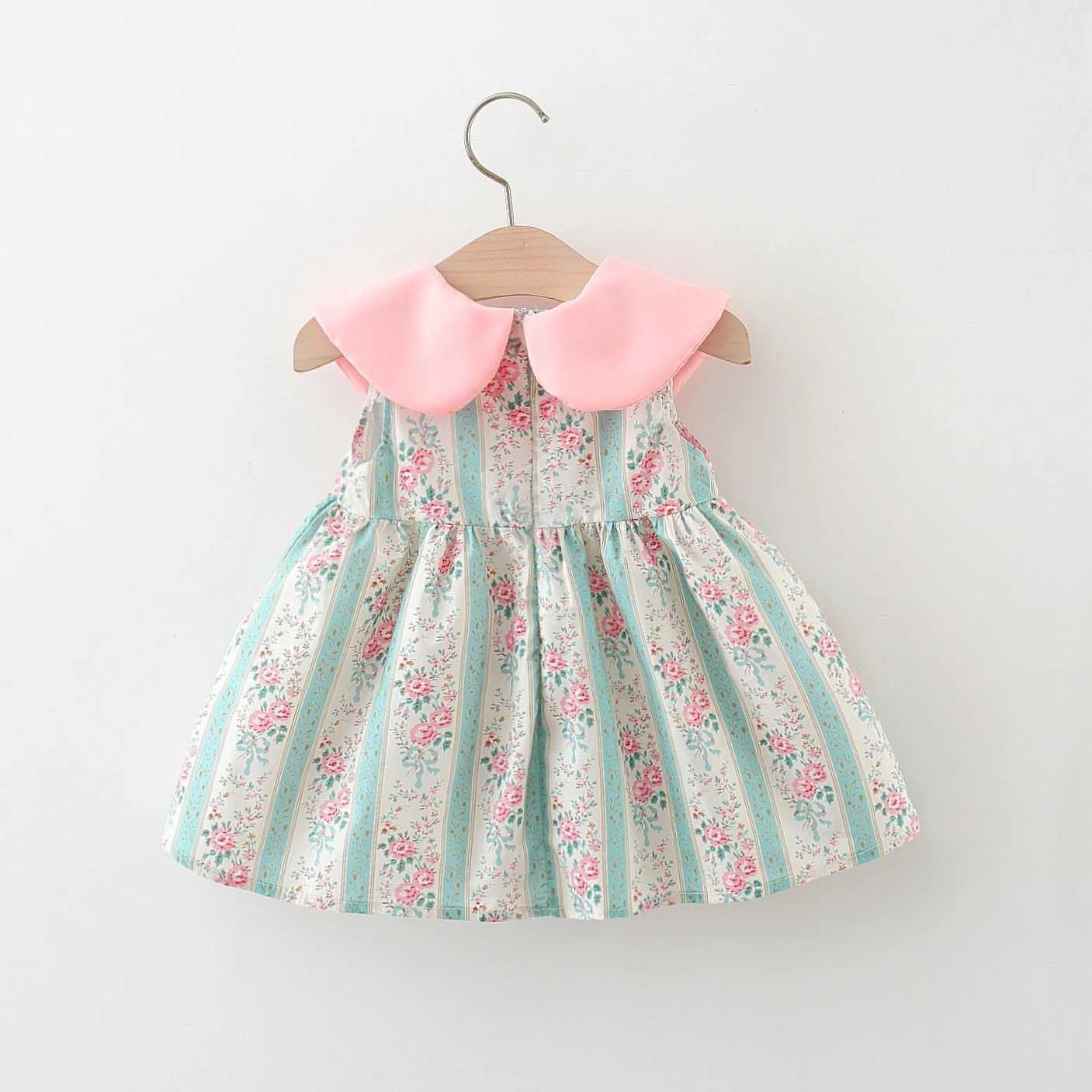Summer New Girls Dress Lapel Round Neck Flower Hand Painted Style + Cross Love Bag Sleeveless A Line Princess Dress X250220