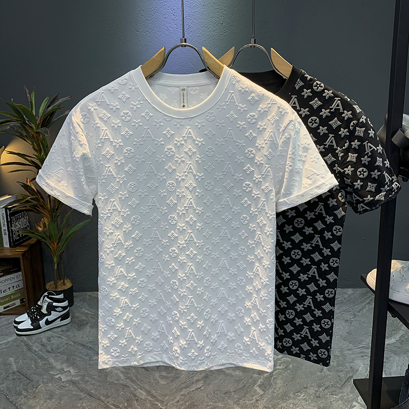 2025 White short-sleeved T-shirt men 2025 new fashion brand new summer trend all loose solid color top