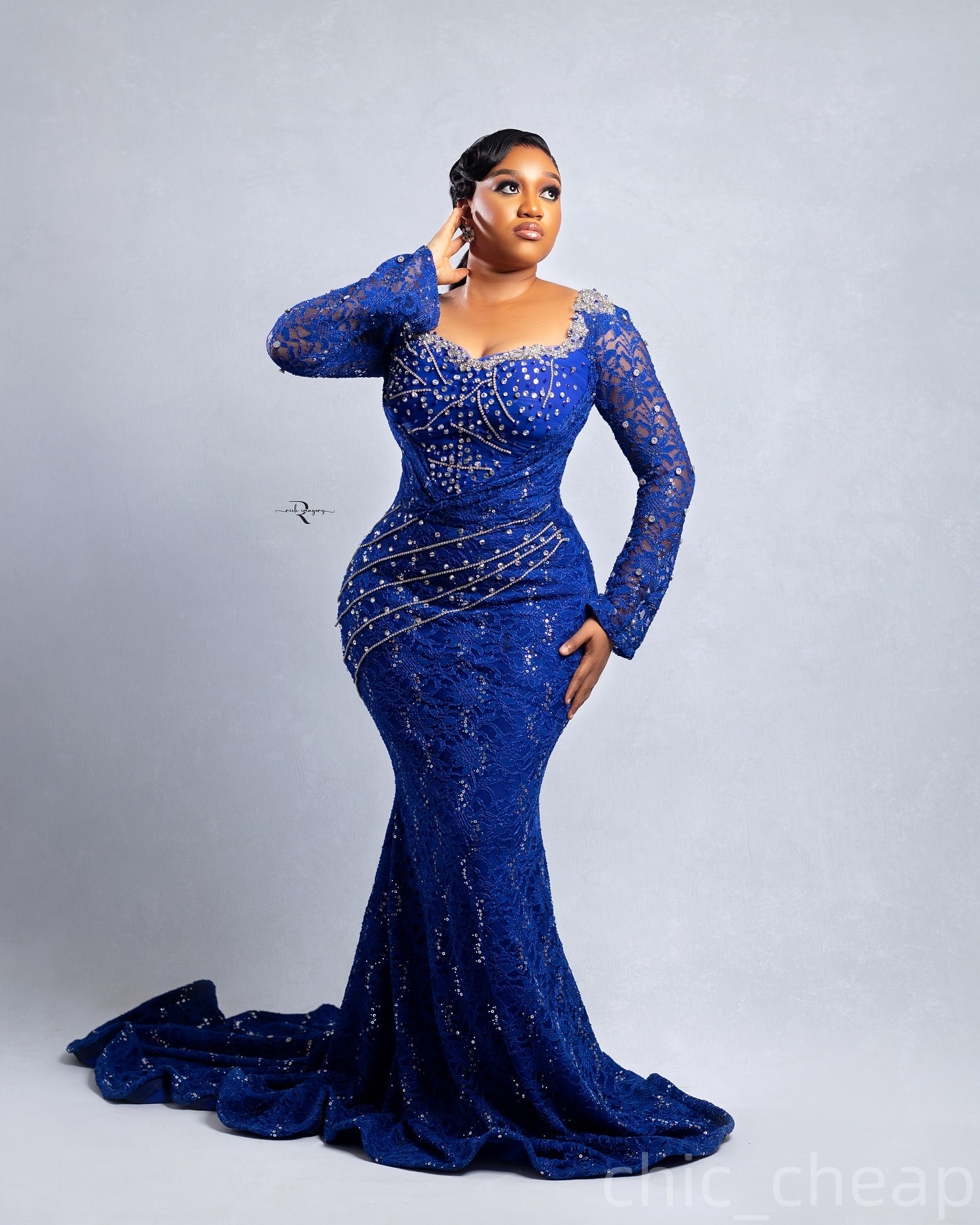 Royal Blue Mermaid Prom Dresses 2025 Lace Beaded Crystals Full Sleeves Evening Formal Party Second Birthday Engagement Gowns Plus Size Dress For Speci