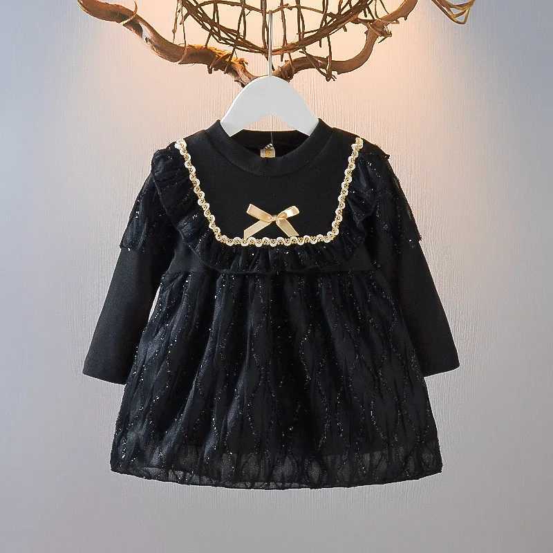 Autumn New Newborn Girls Long Sleeve Dresses 2 Years Baby Princess Lace Kids White Black Dress Toddler Girl Clothes Lolita Dress X250220