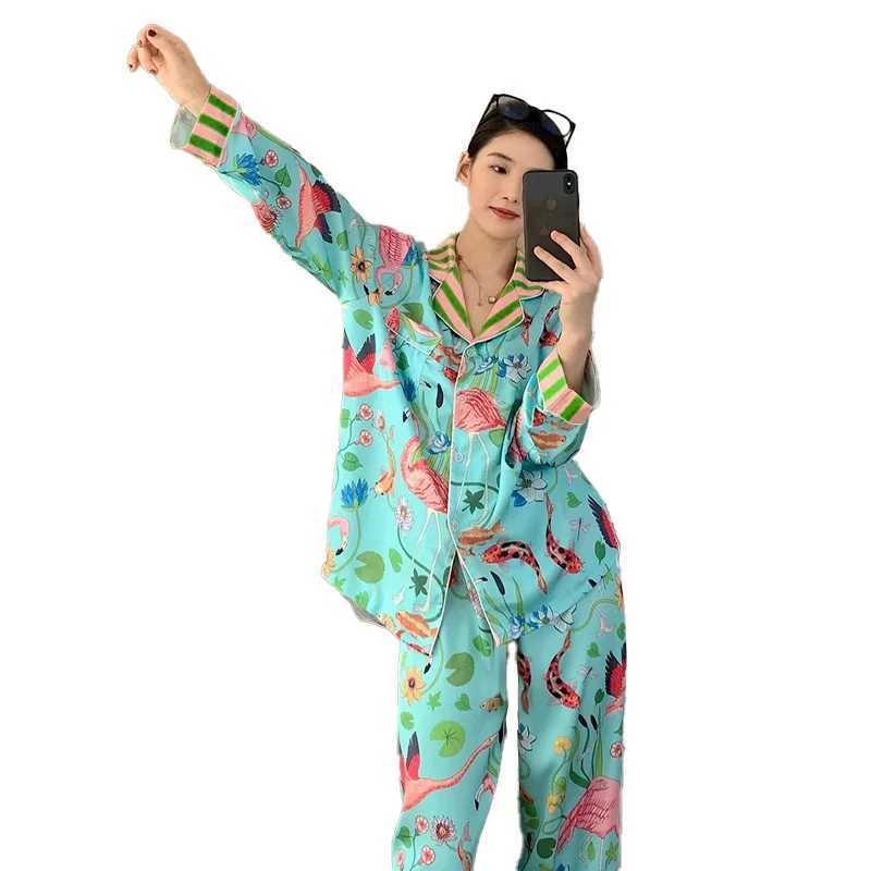 Pajamas for Women in Spring and Summer Long Sved Flower and Bird Patterns High-end New Luxurious Sexy Comfortable Home DecorXJ250220