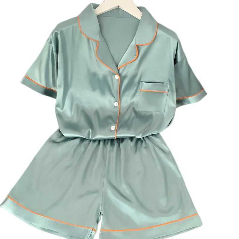 Ice Silk Cool Home Clothes Womens Pajamas High Quality New Cardigan Short Sve Shorts Summer Pajamas Set for Women NightwearXJ250220