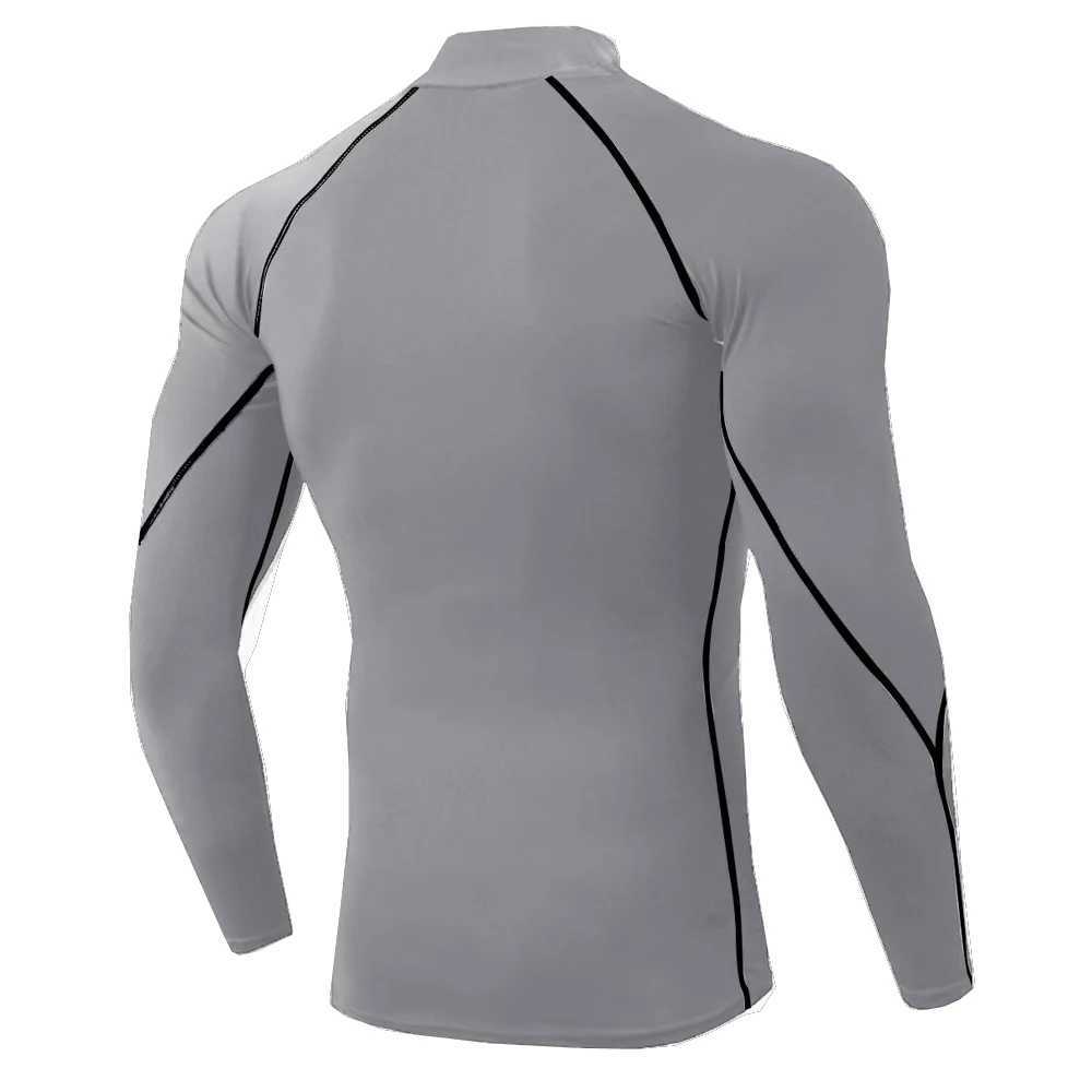 3-color mens high neck long sleeved compression T-shirt cool dry sunscreen sports tight underwear running gym top W250220