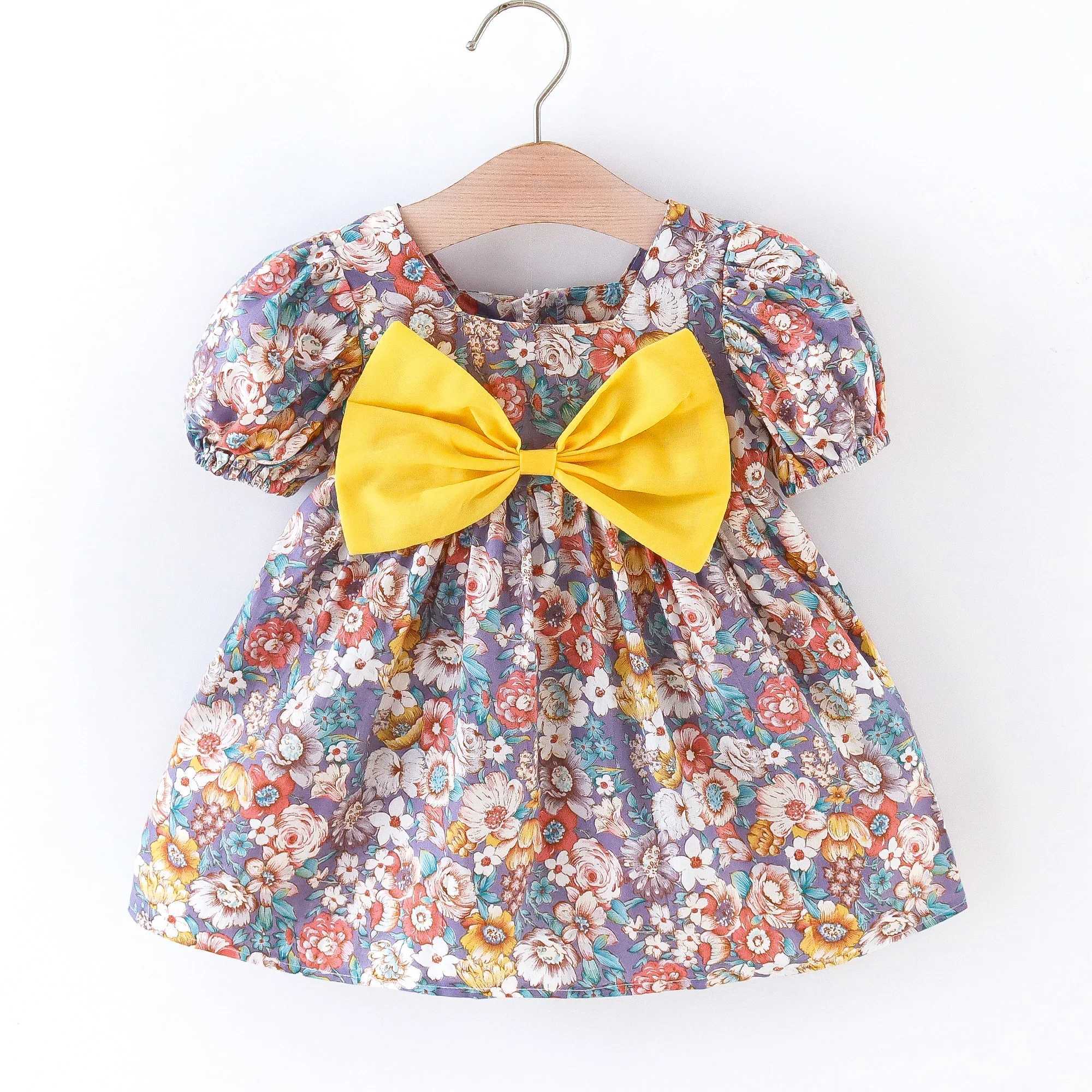 Promotional Girls Summer Dress Clearance Puff Sleeve Floral Dress Bow Birthday Party Dress Birthday Party Dress X250220