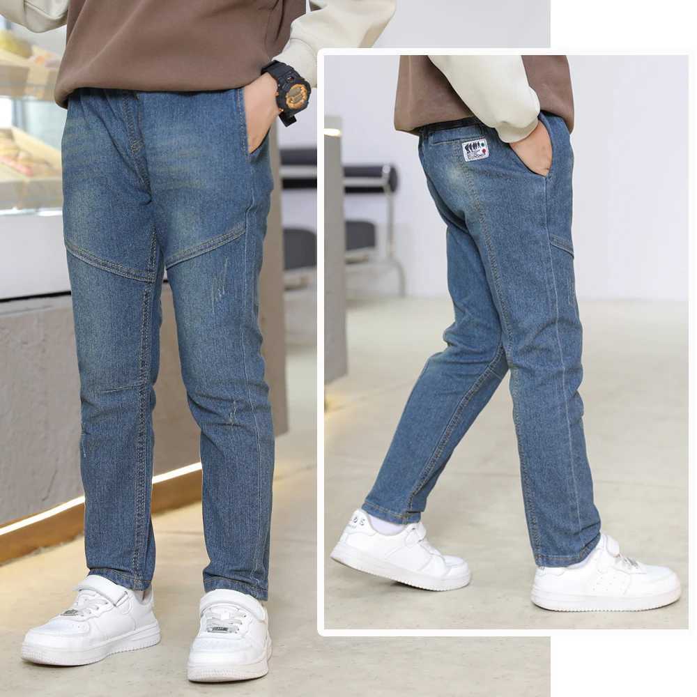 IENENS 4-11 Years Boys Slim Straight Jeans Children Denim Long Pants Kids Casual Trousers Z250220