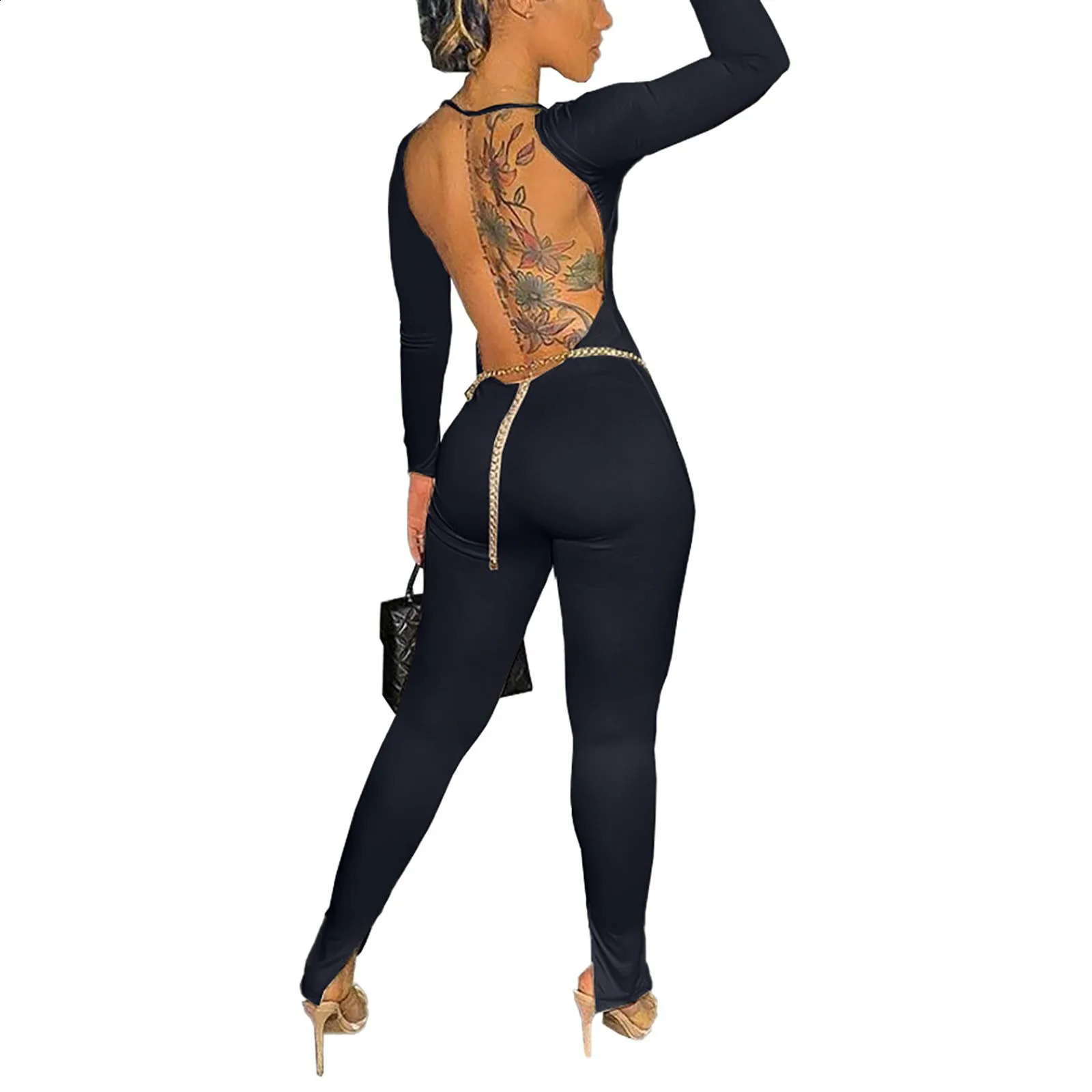 Womens fashion yoga jumpsuit training ribbed long sleeved sports plus size floral jumpsuit womens casual party jumpsuit 250220