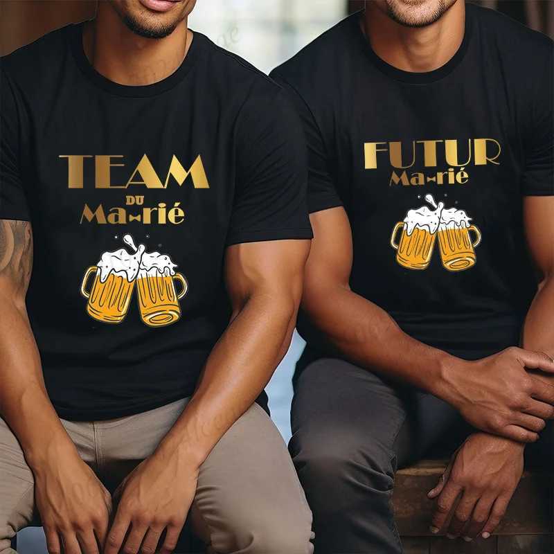 French Beer Graphic Wedding Tops Evg Team Future Groom Man Oversized Clothing Best Man Tees Boyfriend Bachelor Party T-shirt W250220