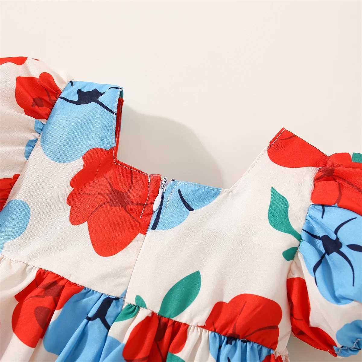 Summer Baby Girl Dress Baby Girl Big Bow Bubble Sleeve Princess Dress Floral Print Short Sleeved Party Dress (0-2) X250220