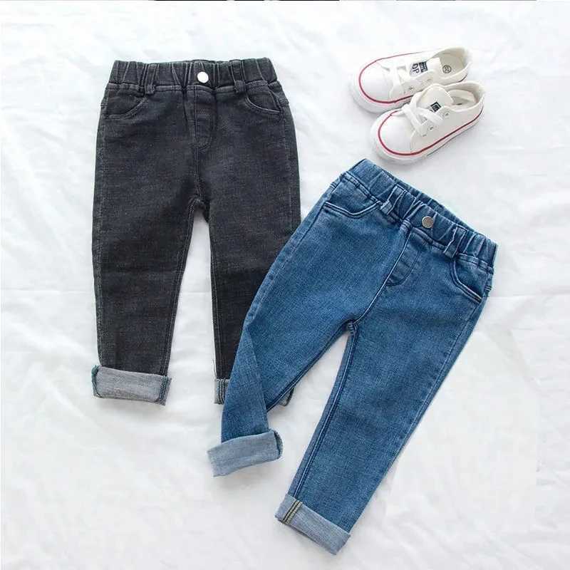 Boys and Girls Jeans Autumn and Winter New Childrens Warm Plush Thickened Pants Childrens Wear Baby Casual Pants Z250220