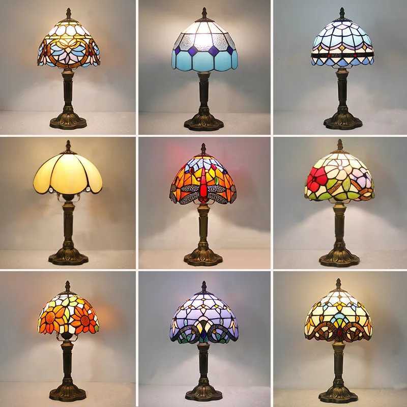 Retro Stained Glass Table Lamp E27 Colorful Art Lampshade Mediterranean Style Baroque Table Light Bedroom Bedside Decor Lighting Z250220