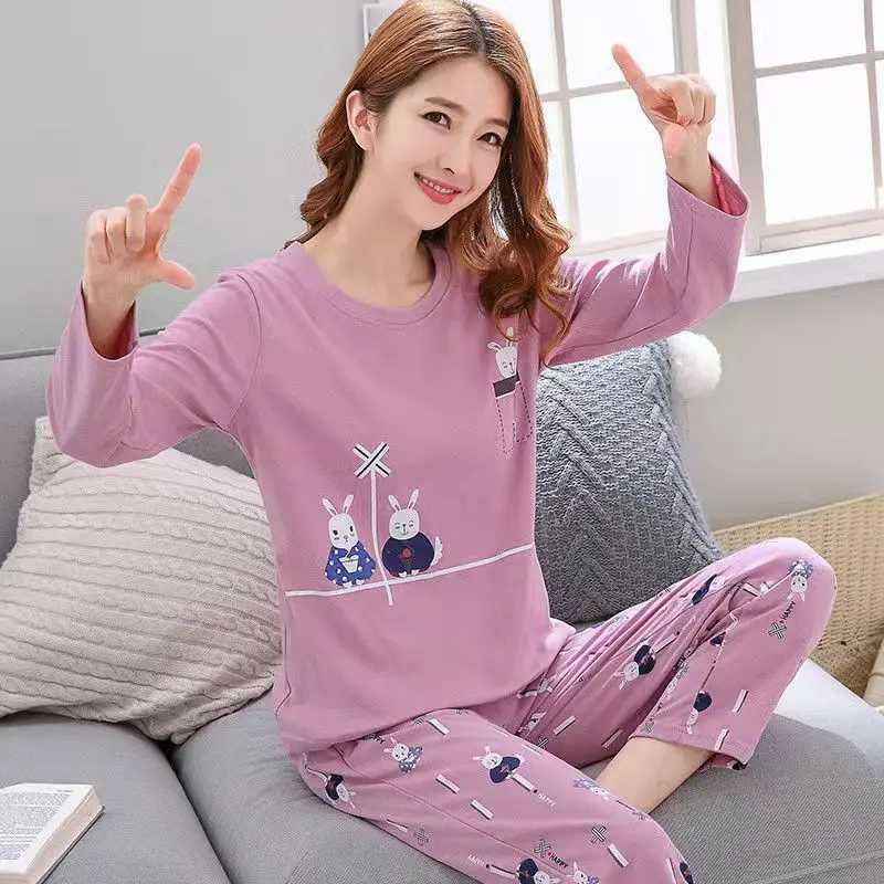 Fall and Winter Womens Suit Pajamas Long-Sved Long Pants Homewear Two-Piece Set Ladies Cartoon Pattern Spwear LoungewearXJ250220