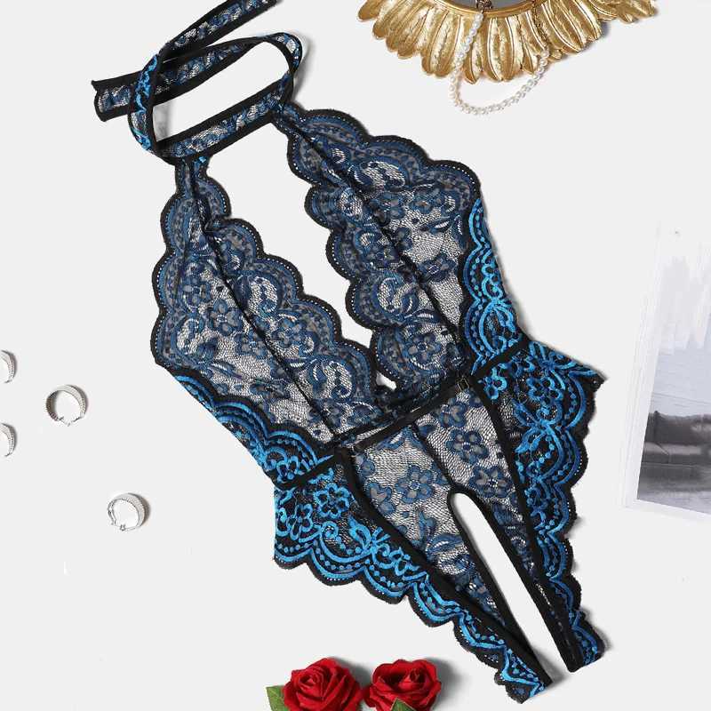 Hot Sexy Lingerie Set Porn Transparent Lace Hollow Out Erotic Underwear Sex Deep V Open Bra Crotchless Bodysuit Womens PajamasXJ250220