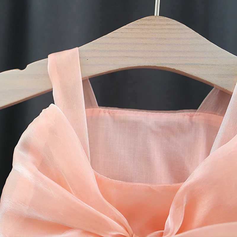 Summer Baby Girl Birthday Party Princess Mesh Evening Dresses Sweet Solid Color Bow Knot Sleeveless Lightweight Children Clothes X250220