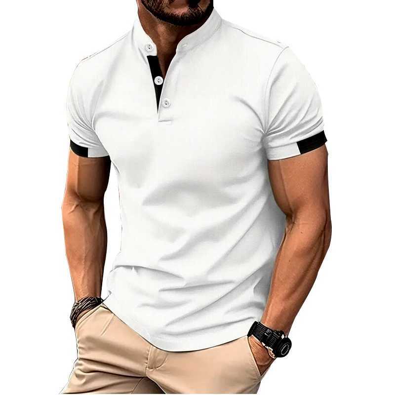 Mens spring and summer short sleeved printed polo shirt fashionable and casual stand up collar polo shirt 100% polyester quick drying top W250220