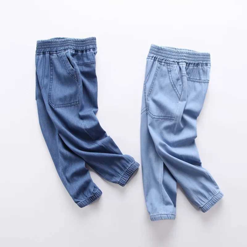 100% Cotton Comfortable Childrens Jeans 2024 Spring New Boys And Girls Thin Elastic Waist Casual Loose Jeans Baby Pants Z250220