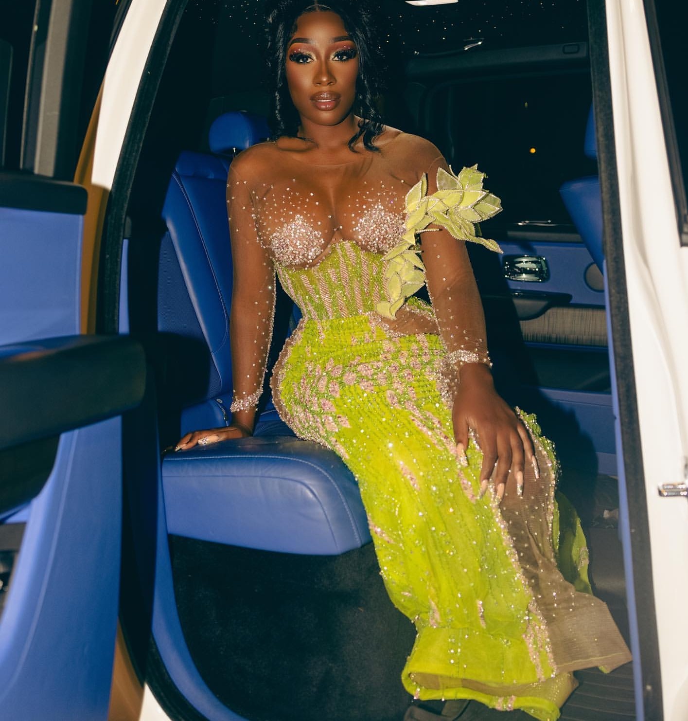 Yellow Green Mermaid Prom Dresses 2025 Florals Beaded Sequined Evening Formal Party Second Birthday Engagement Gowns Plus Size Dress For Special Occas