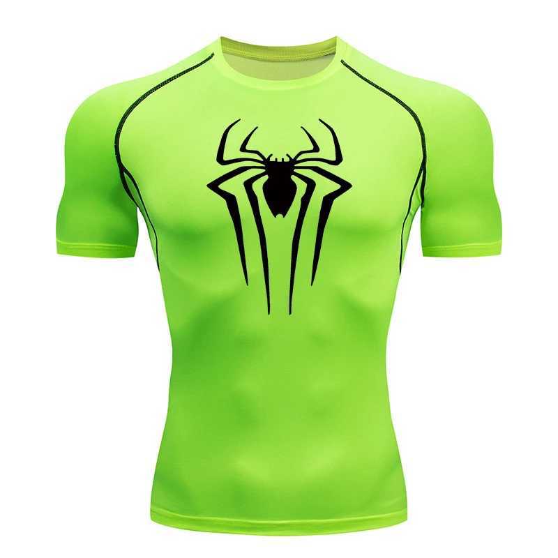 Spider Print Mens Compression Shirt Summer Short Sleeve Rash Guard Gym Exercise T-shirt Sports Quick Drying Underwear Top W250220
