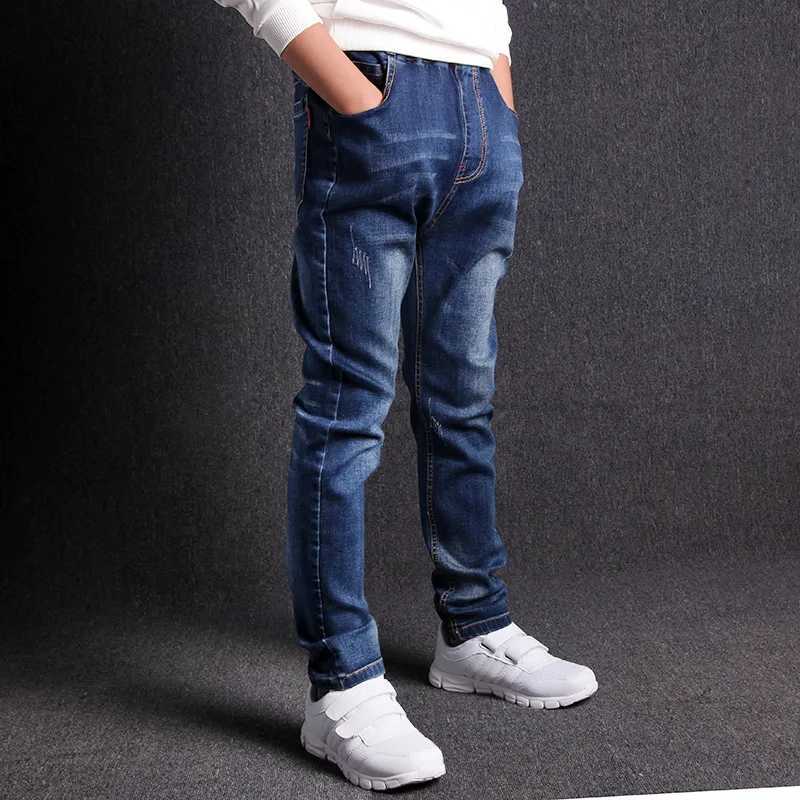 4-18T Boys Jeans 2024 New Spring/Summer/Autumn Teen Loose Elastic Casual Solid Childrens Clothing Jeans Z250220