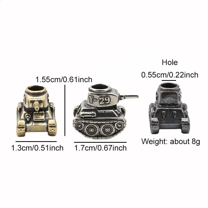 Classic T29 Tank Model Brass Knife Beads Outdoor EDC Umbrella Rope Pendants DIY Paracord Bracelets Accessories Lanyard Hangings 250213