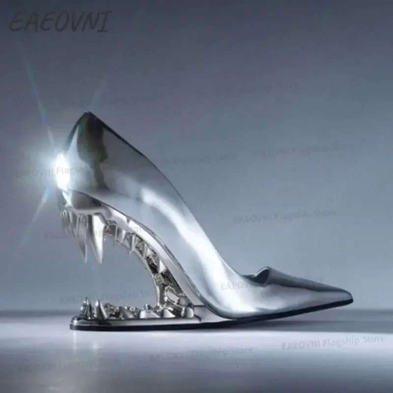 2024 European And American Summer New Fashion Metal Teeth With Profiled Heels High-Heeled Runway Show Women's Sandals