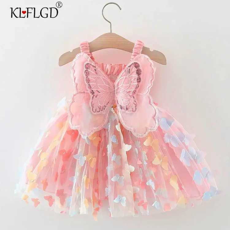 0-3-year-old toddler girl wearing chiffon dress cute sleeveless childrens summer dress pink butterfly party dress Summer new gi X250220