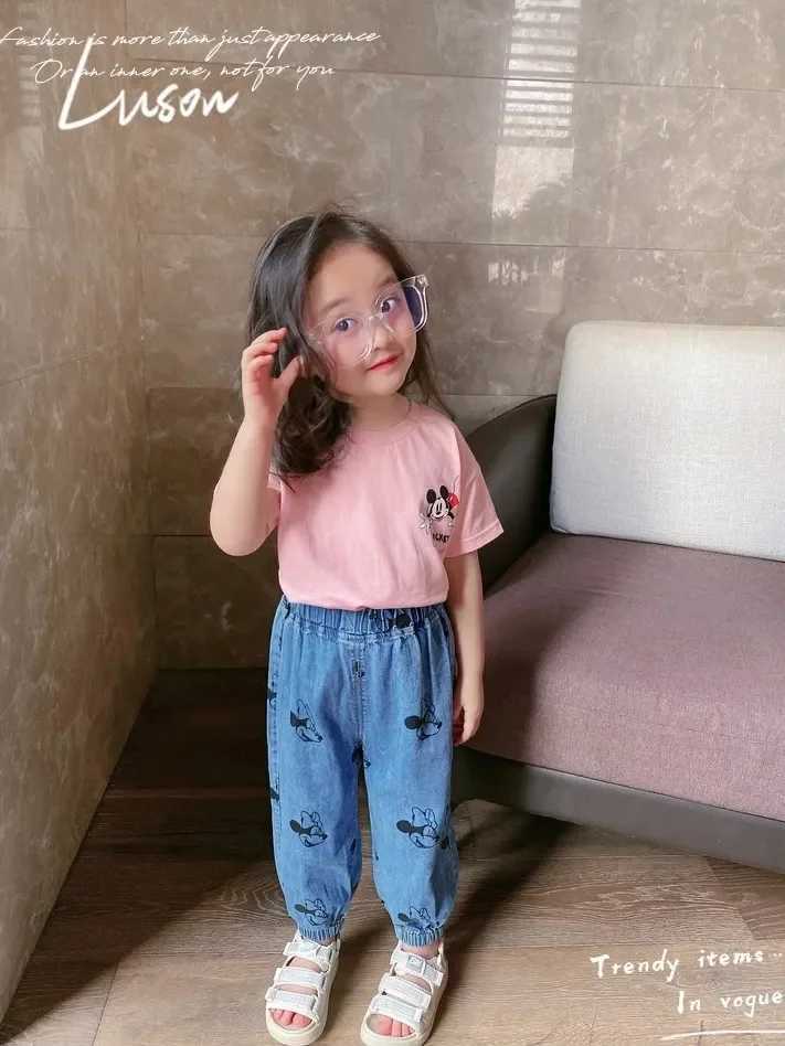 Baby Girls Clothes Jeans 2024 Summer Kids Print Loose Elastic Denim Pants Fashion Children Trousers Z250220