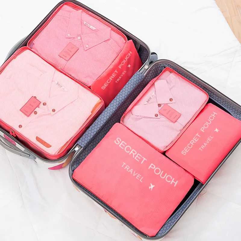 6 Pcs/Set Pink/Blue/Grey Travel Storage Bag Large Capacity Waterproof Luggage Clothing Underwear Storage Bag With Zipper X250220