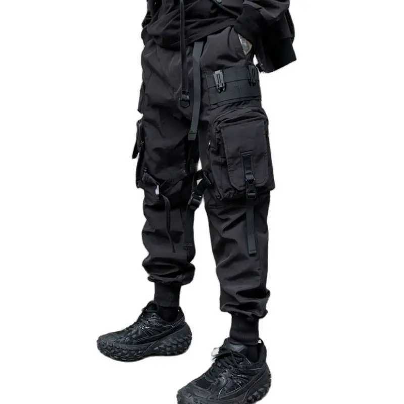 Multi-pockets Ribbons Bandage Tactical Techwear Cargo Pants Mens Harajuku Punk Hip Hop Joggers Pantalons Casual StreetwearT250220