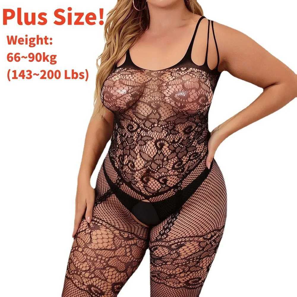 NEWFUNJOIN Plus Size Women Sexy Open Crotch Bodystockings Fishnet Body Suit Lingerie Catsuit Tights Teddies Exotic Bodysuits XxlXJ250220