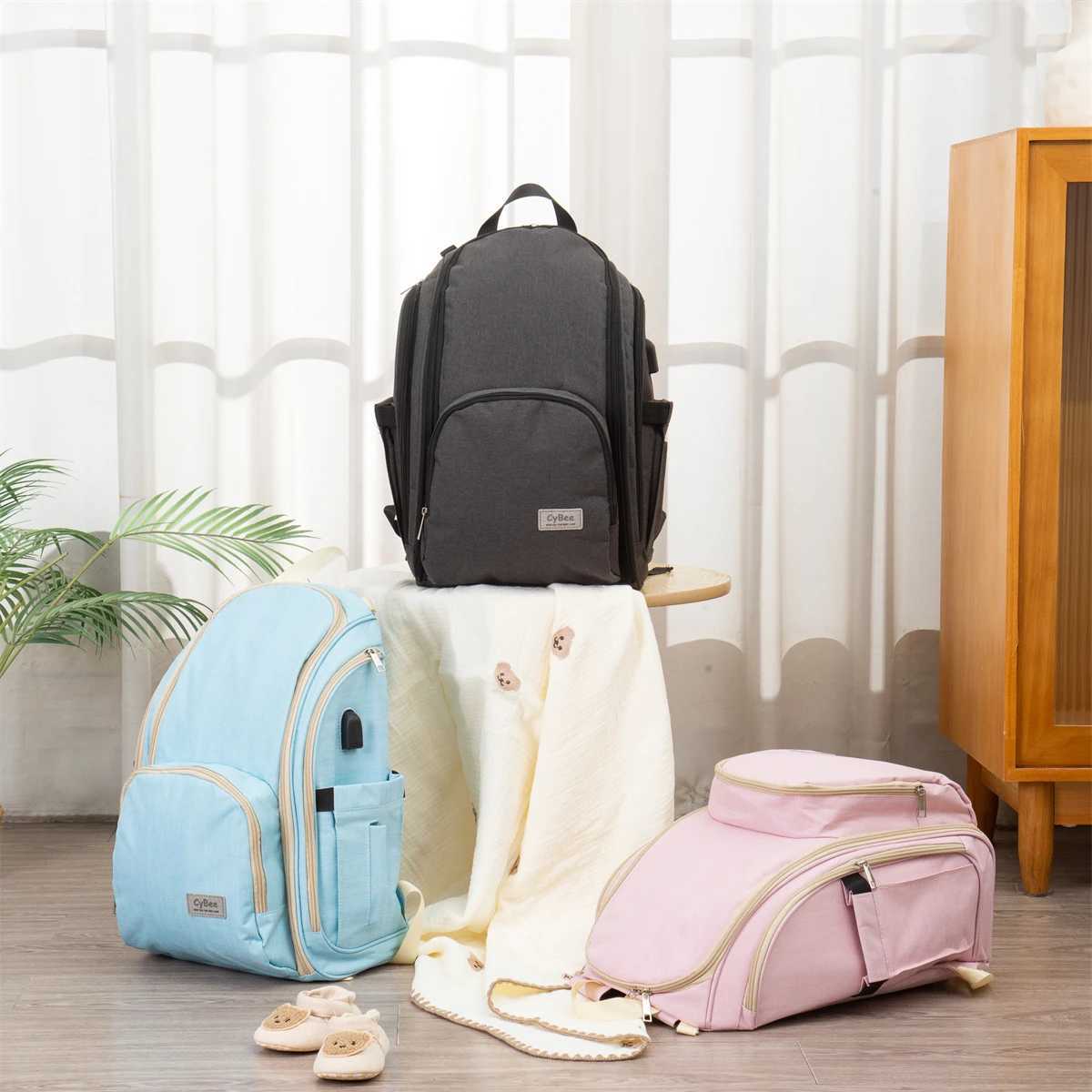Fashionable waterproof fabric shoulder mommy bag Large capacity double zipper fully open moms bag Multi functional backpack X250220
