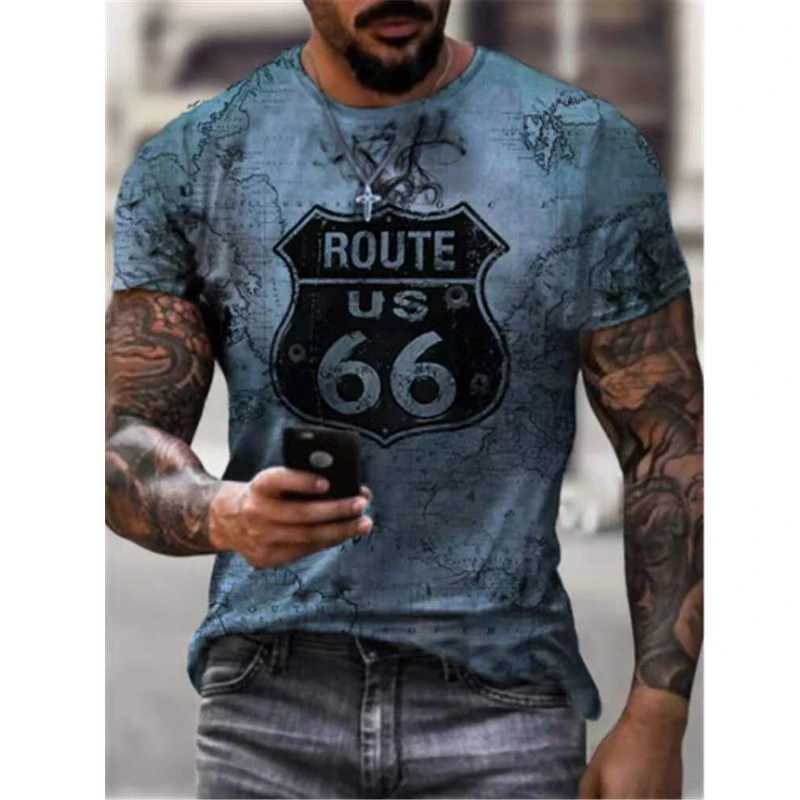 Retro US Route 66 3D printed mens T-shirt retro loose mens summer round neck short sleeved unisex top T-shirt 4XL W250220