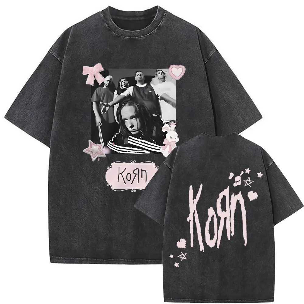 Men's T-Shirts New Washed Vintage Alternative Nu Metal Rock Band Corn Print Tshirt Men Oversized T-shirts Men Fashion T Shirts Y2k Streetwear z25