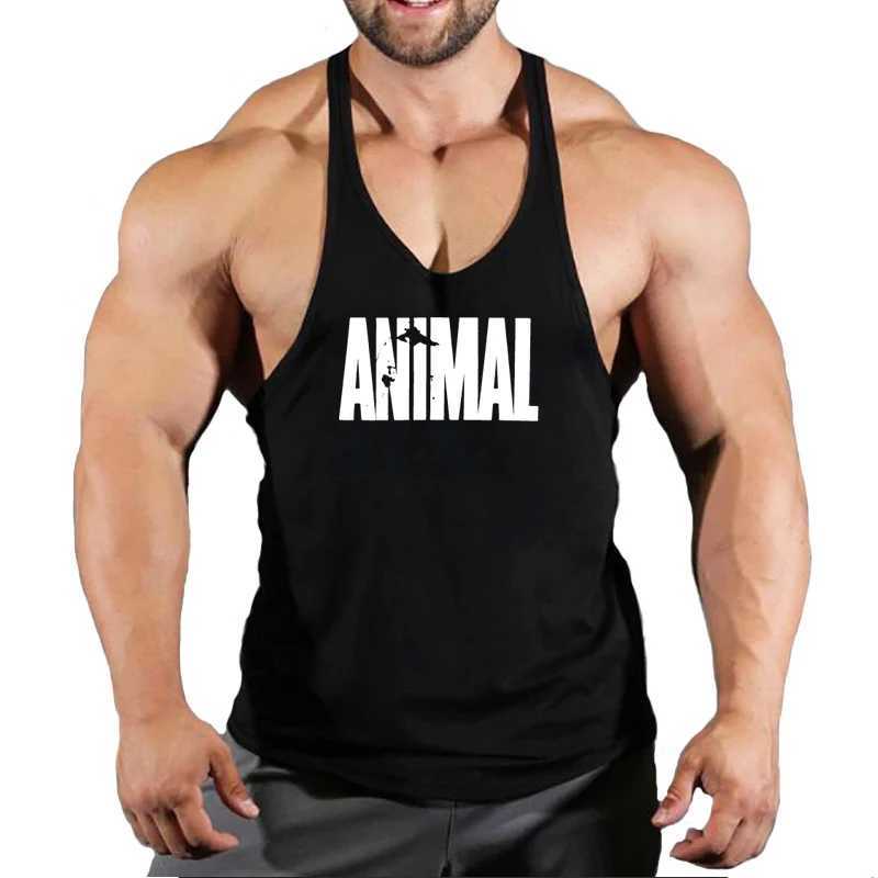 Animal letter printing gym clothing mens bodybuilding fitness vest top pure cotton racing stripe single sleeve sports shirt W250220