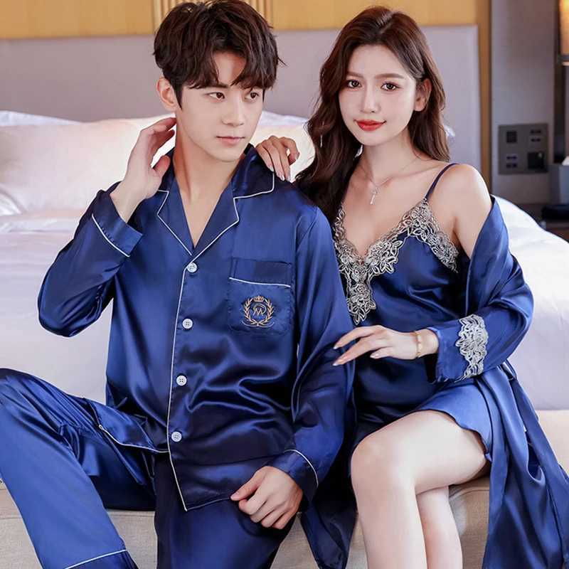 Couple Lounge Sp Wear Silk Pajamas Set Women Lace Sling Nightdress With Robes Bride Wedding Spwear Mens Nightie Set PajamaXJ250220