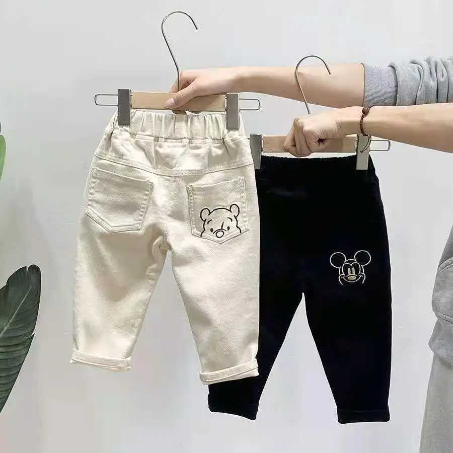 Spring and Autumn Childrens Jeans Baby Boys and Girls Pocket Printed Straight Jeans Childrens Fashion Casual Trousers Z250220