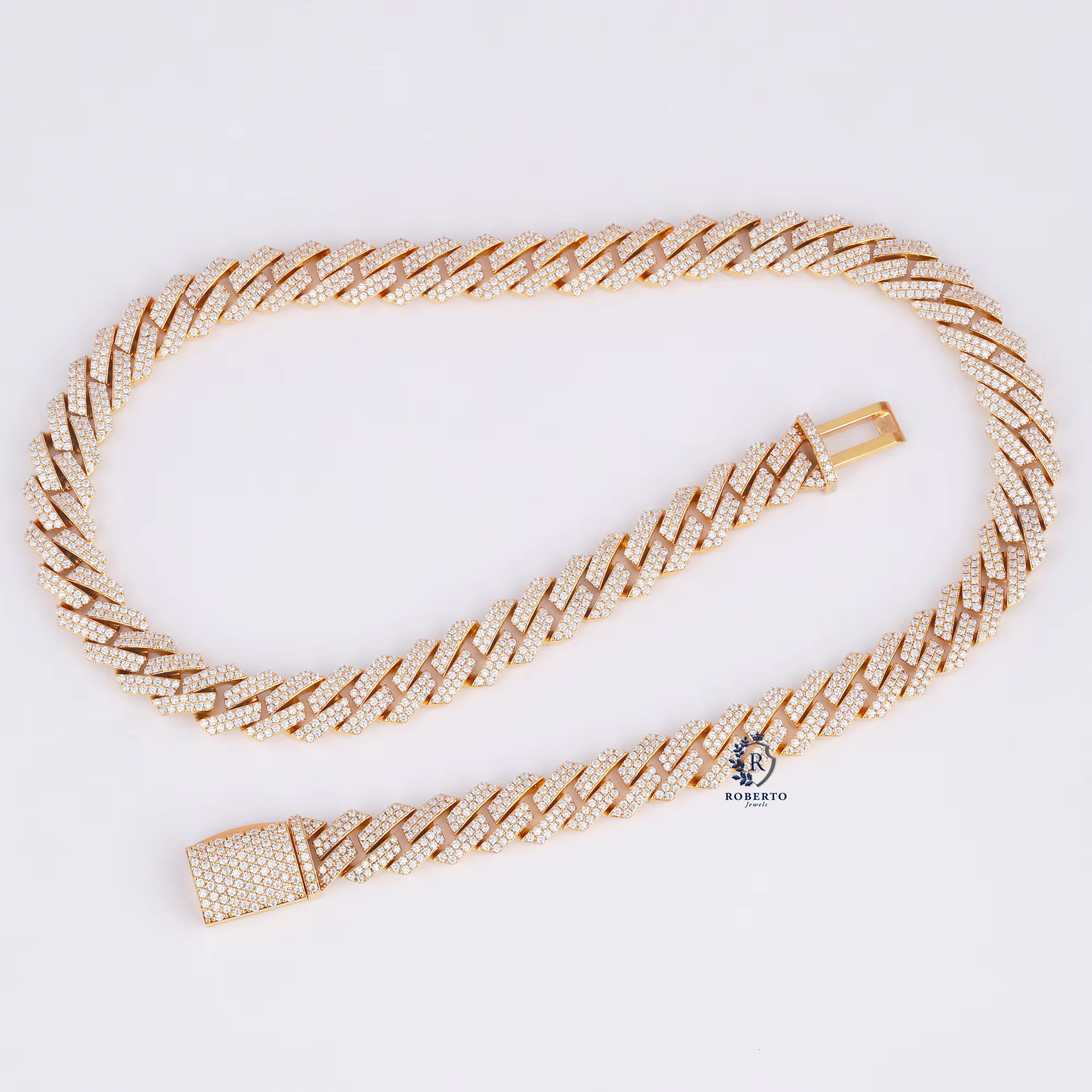 High-end Moissanite Hip Hop 12MM Rose Gold Full Set for Men Sier Necklace Cuban k Chain