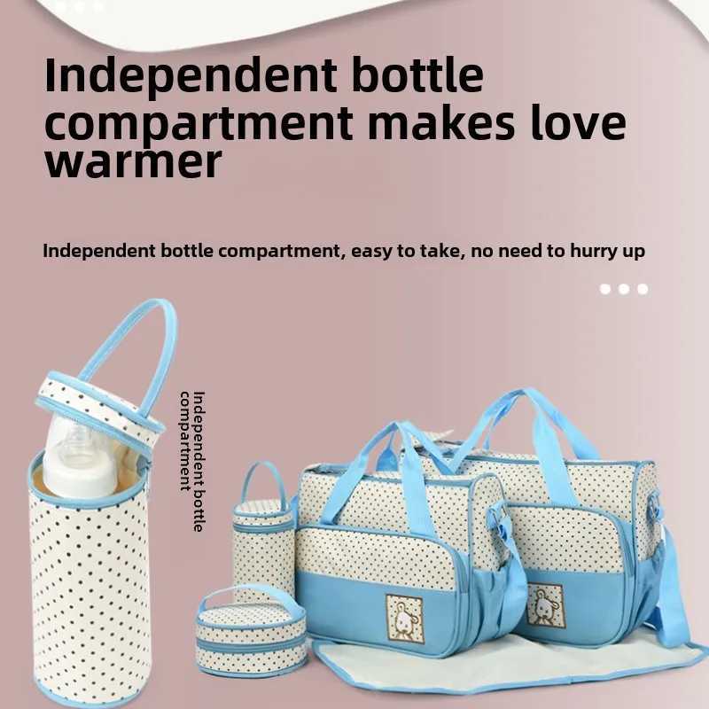 5-piece Stylish Portable Mother and Baby Bag with Built-in Diaper Pad Independent Bottle Compartment Large Capacity Mother Bag X250220